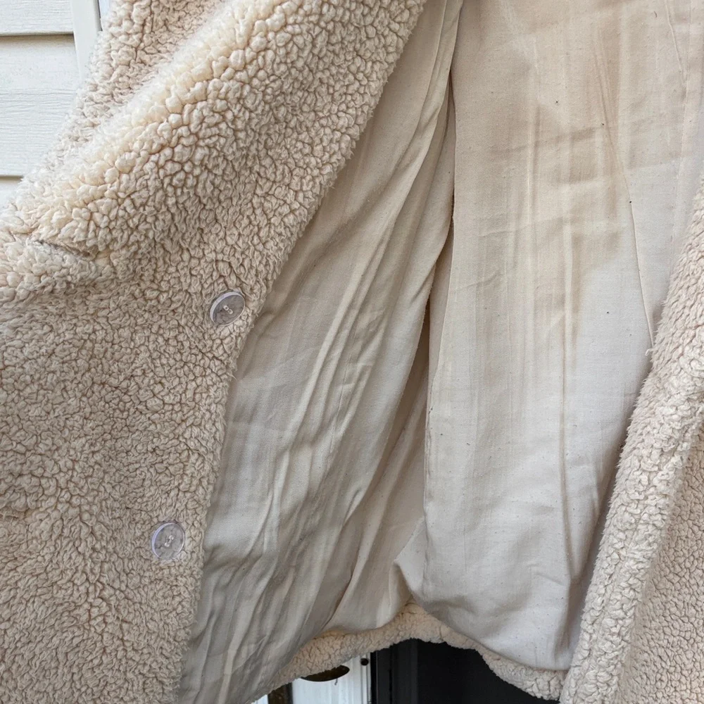 Free People Ladies Cream Sherpa Jacket-M - Picture 5 of 9